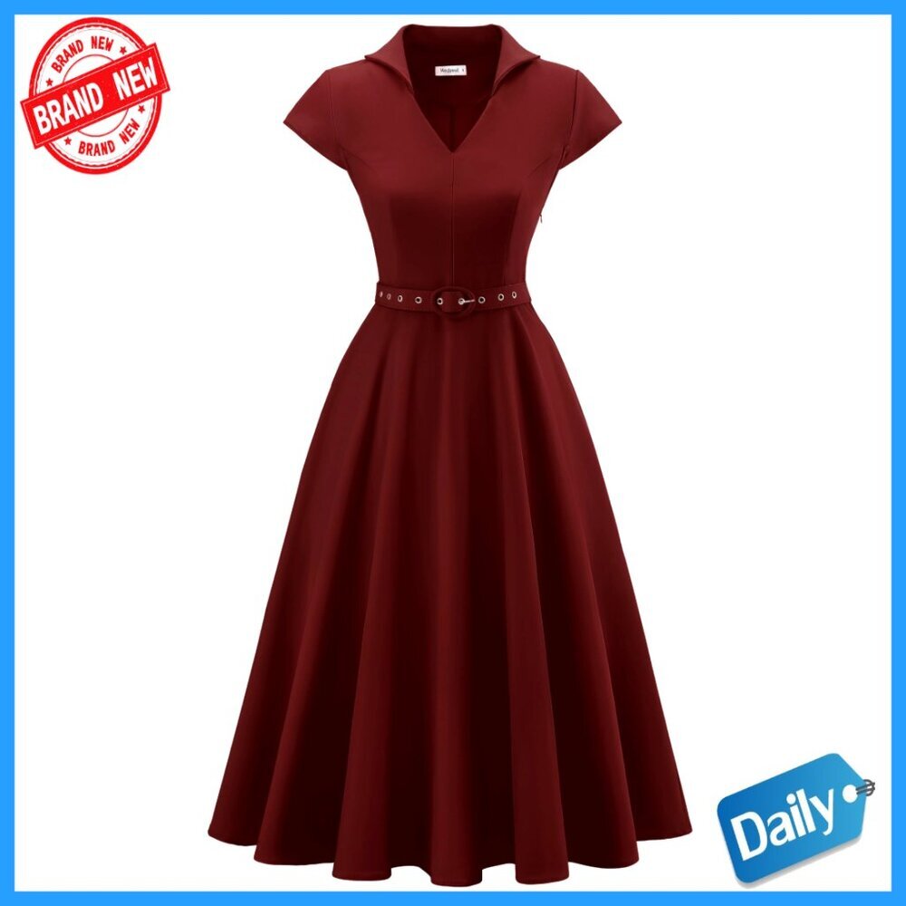 Vintage Cocktail Dress Elegant Modest Fit Flare with Pockets Retro Style